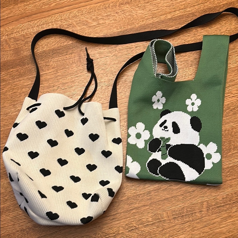 Heart and Panda Knit Bags - Picture 1 of 10